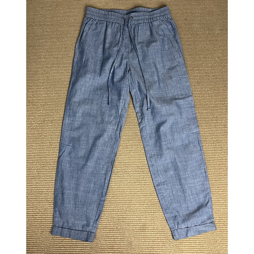 J.Crew Womens 0 Chambray Pants Blue 100% Cotton Drawstring Elastic Waist